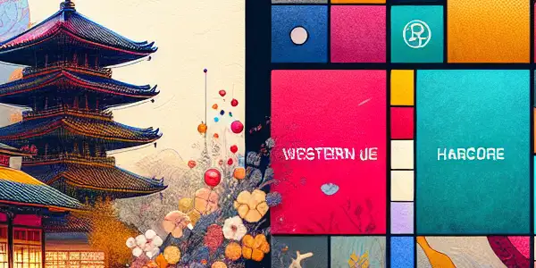 A modern digital interface showcasing diverse adult content with Western and Japanese influences in a cozy environment.