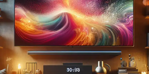 A cozy living room featuring a comfortable couch, vibrant TV, and diverse entertainment options in a warm atmosphere.